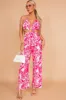 Dora Hot Pink Leaf Print Jumpsuit sold by Va Va Voom