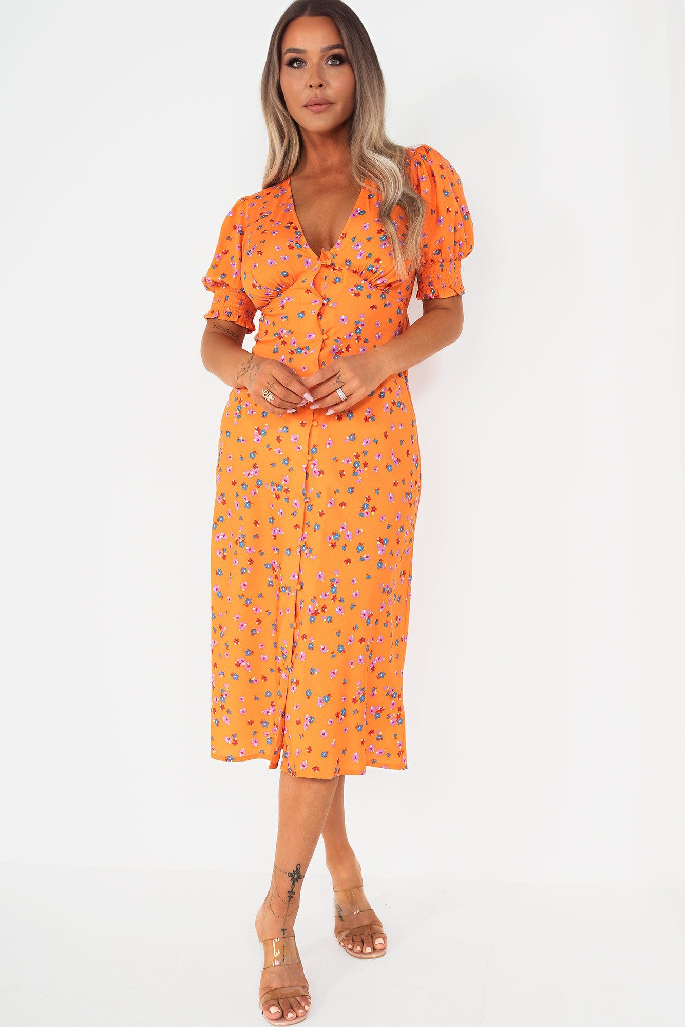 Orlaith Orange Floral Midi Dress sold by Va Va Voom product image thumbnail 4