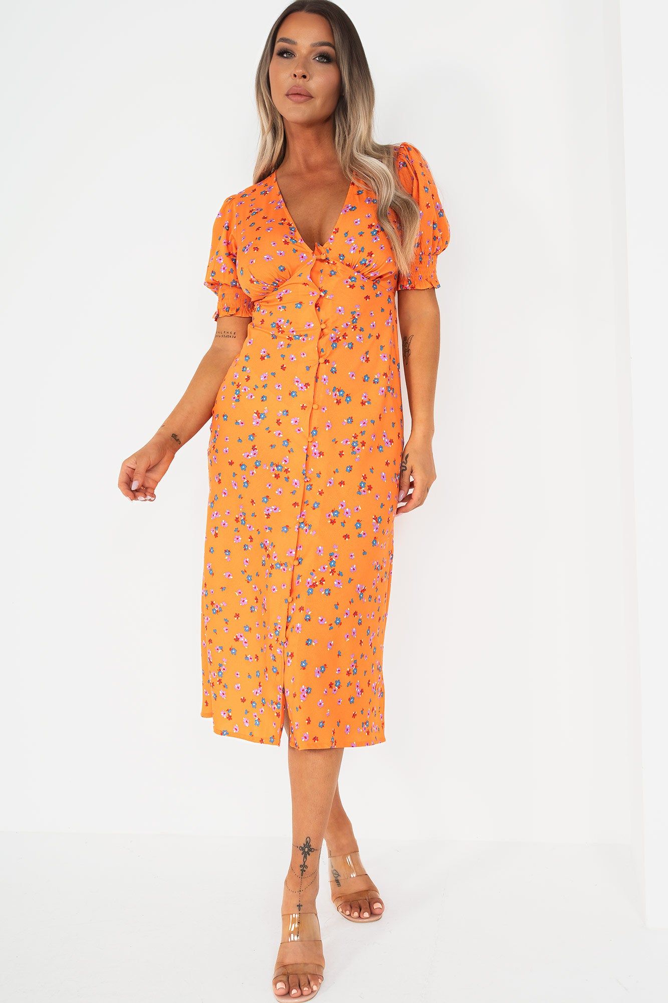 Orlaith Orange Floral Midi Dress sold by Va Va Voom product image thumbnail 3