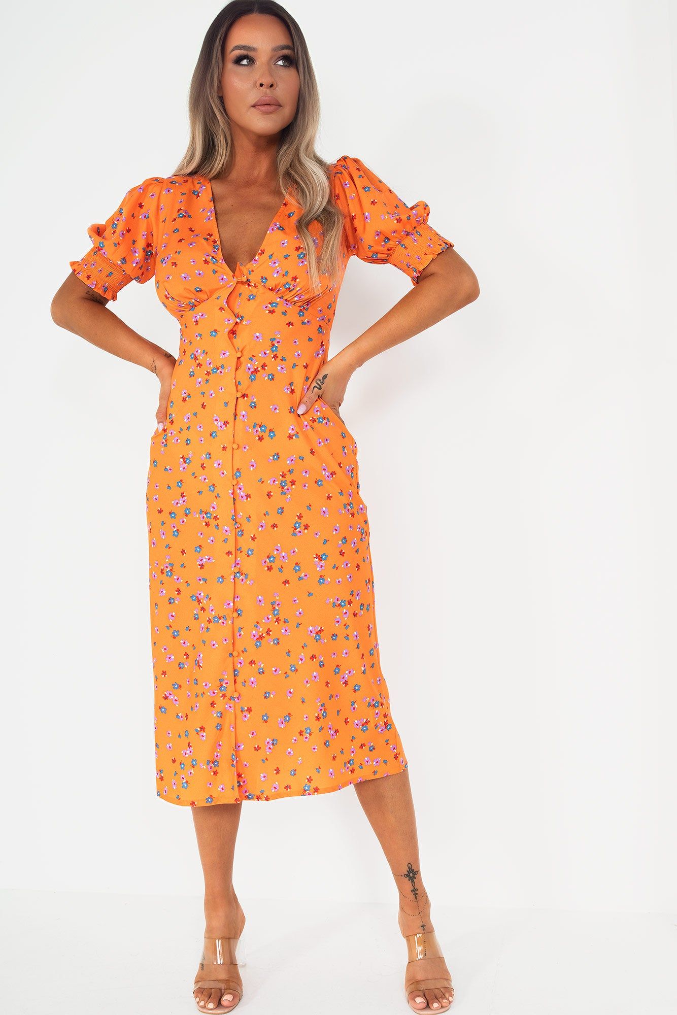 Orlaith Orange Floral Midi Dress sold by Va Va Voom product image thumbnail 5