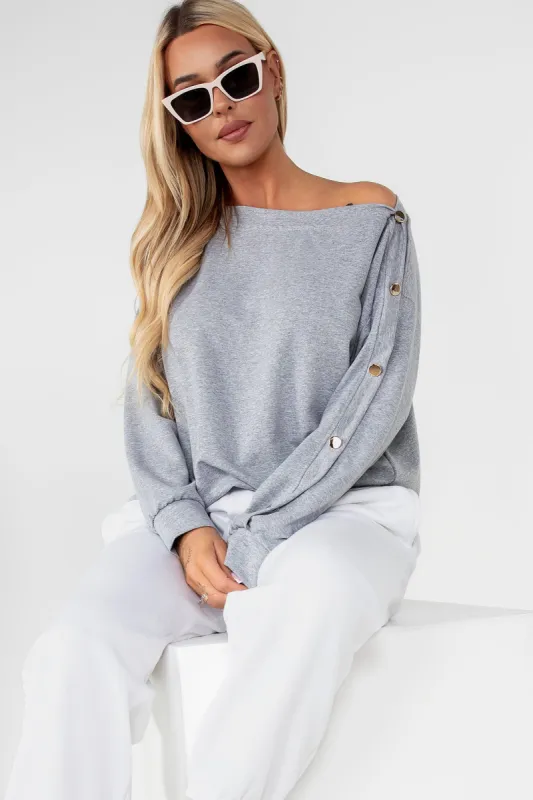 Ivanna Grey Long Sleeve Cotton Top sold by Va Va Voom