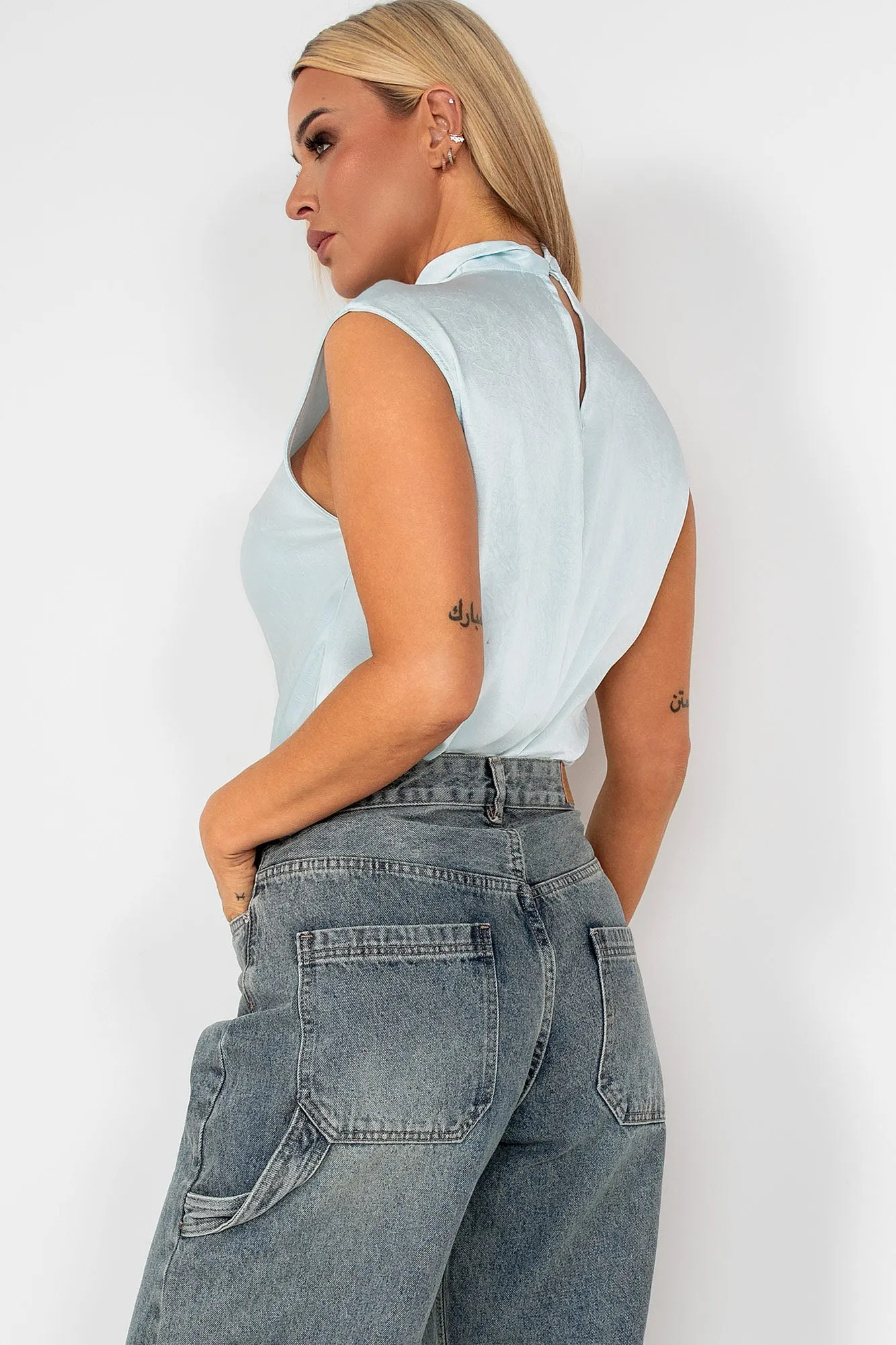 Lucia Pale Blue Satin Top sold by Va Va Voom product image thumbnail 3