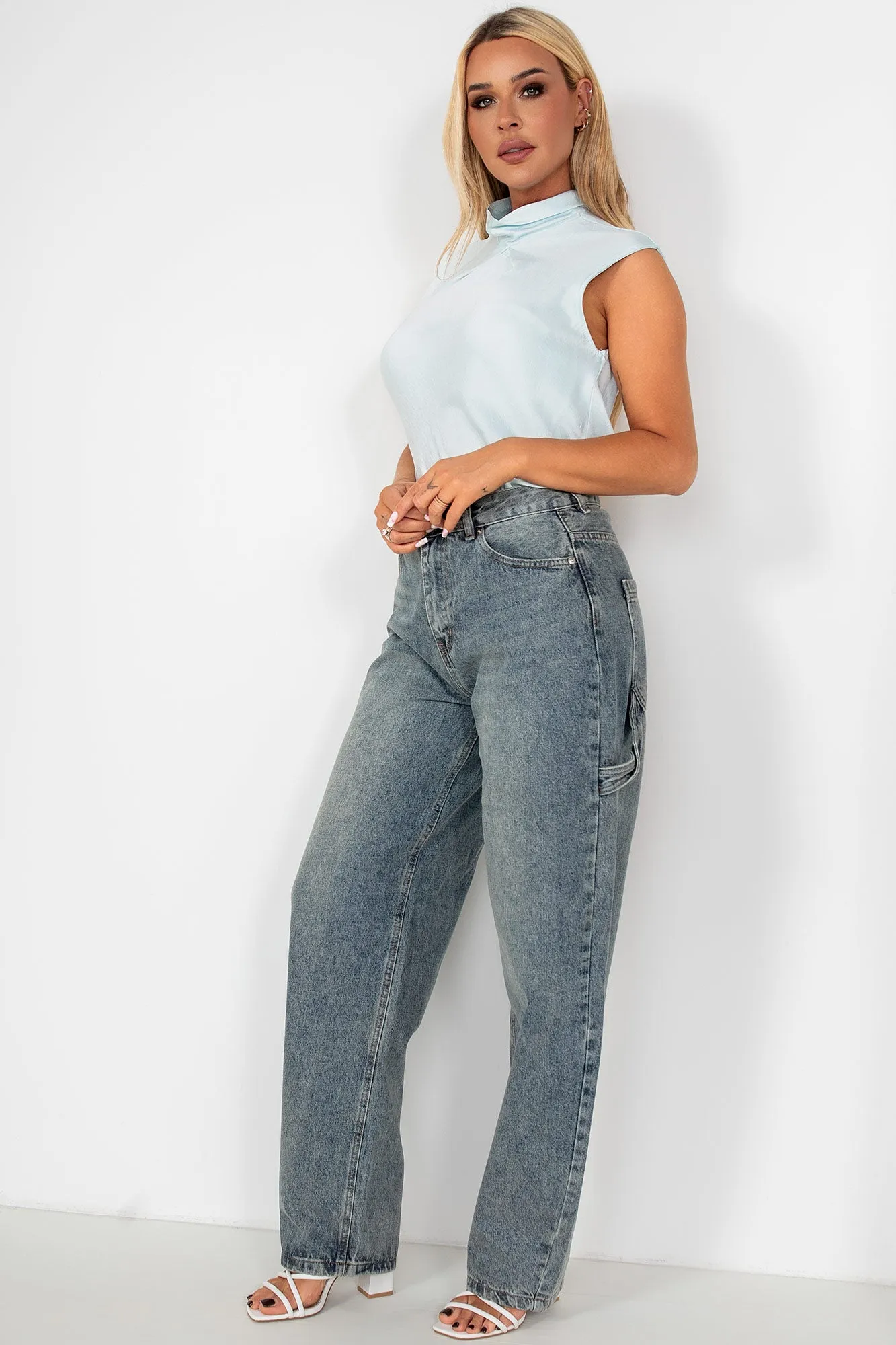 Lucia Pale Blue Satin Top sold by Va Va Voom