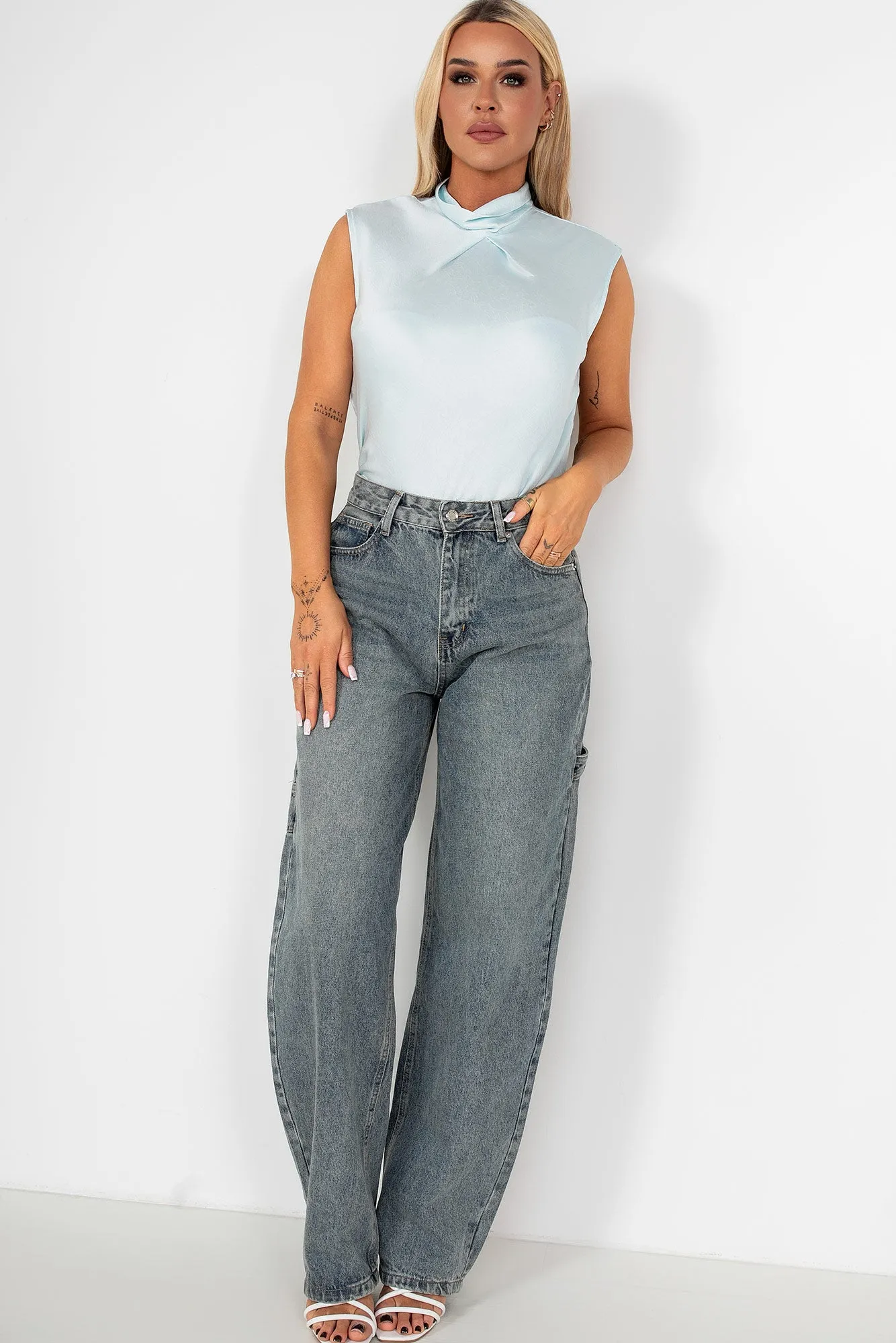 Lucia Pale Blue Satin Top sold by Va Va Voom product image thumbnail 4
