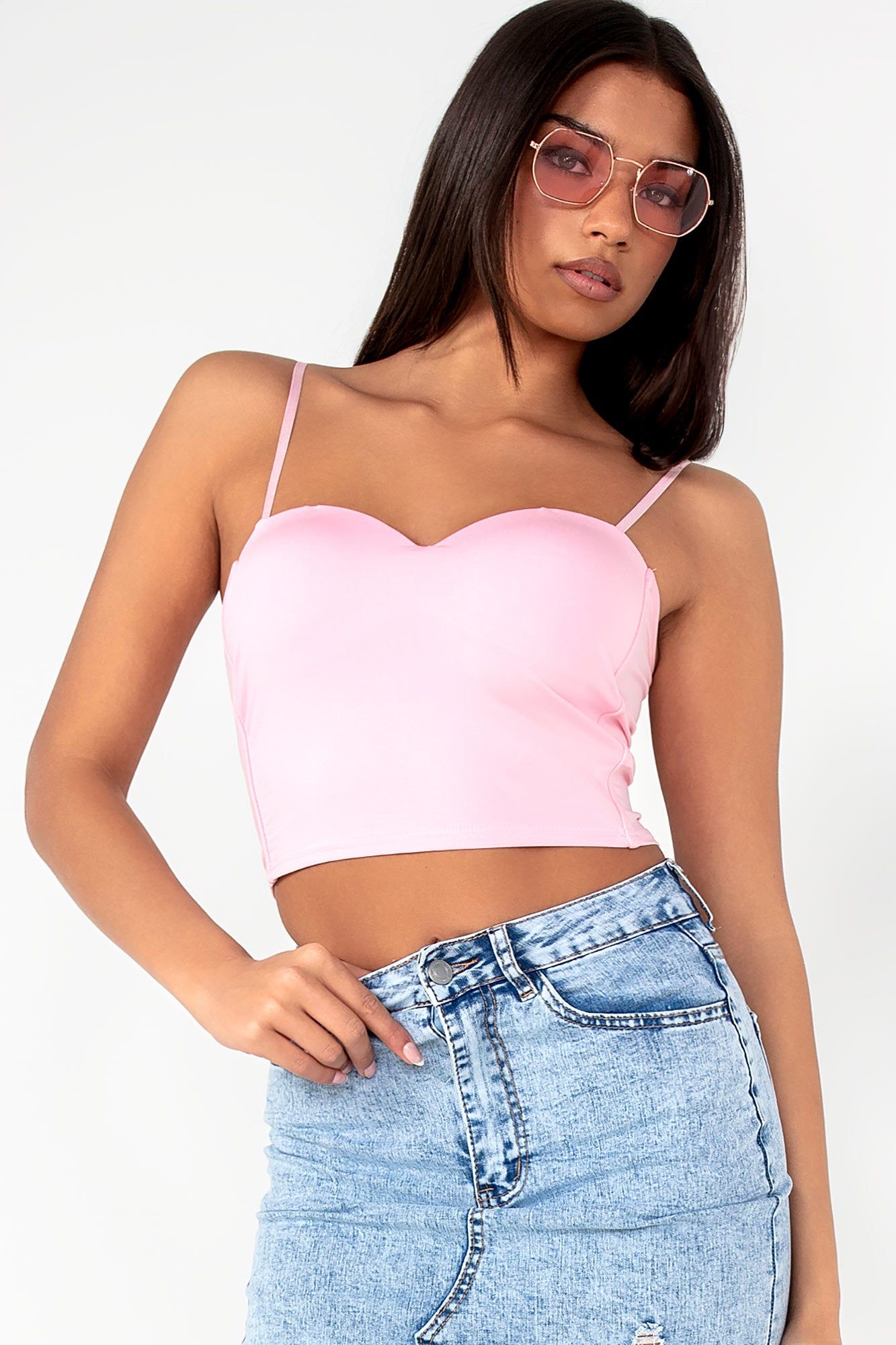 Raya Baby Pink Print Cami Crop Top sold by Va Va Voom