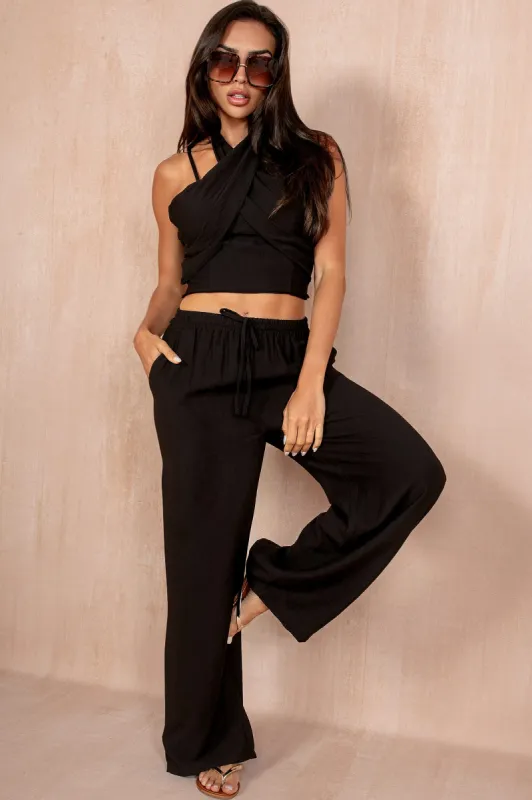 Marlo Black Linen Look Trouser Co Ord sold by Va Va Voom