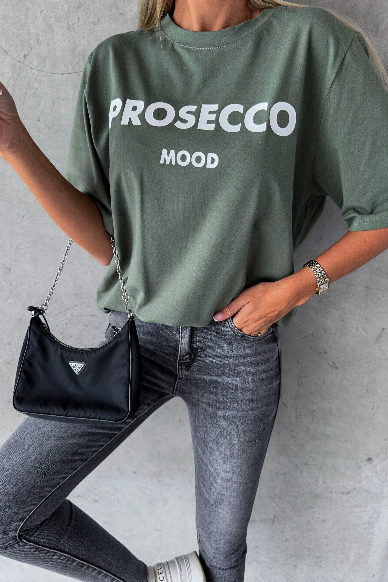 Kylan Khaki 'Prosecco Mood' T-Shirt sold by Va Va Voom