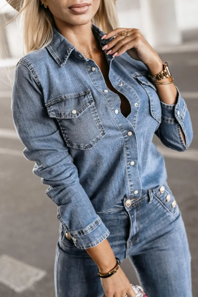 Eloise Blue Wash Denim Shirt sold by Va Va Voom