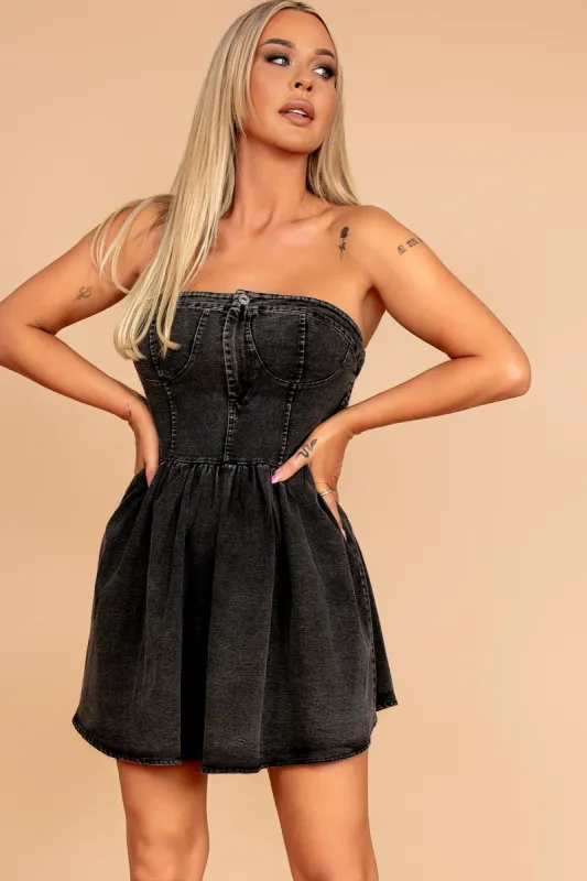 Della Black Denim Corset Dress sold by Va Va Voom