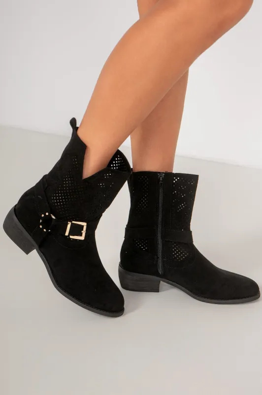 Wallace Black Suedette Ankle Boots sold by Va Va Voom