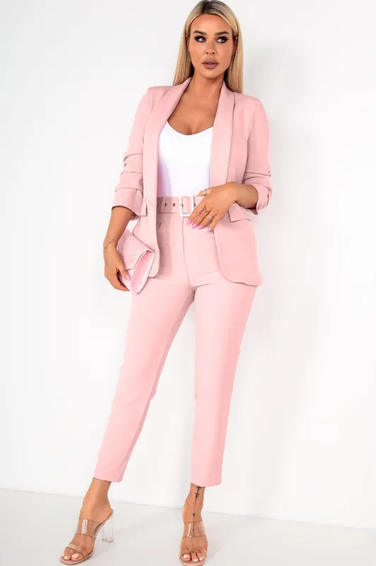 Joanna Pale Pink Ruched Blazer sold by Va Va Voom