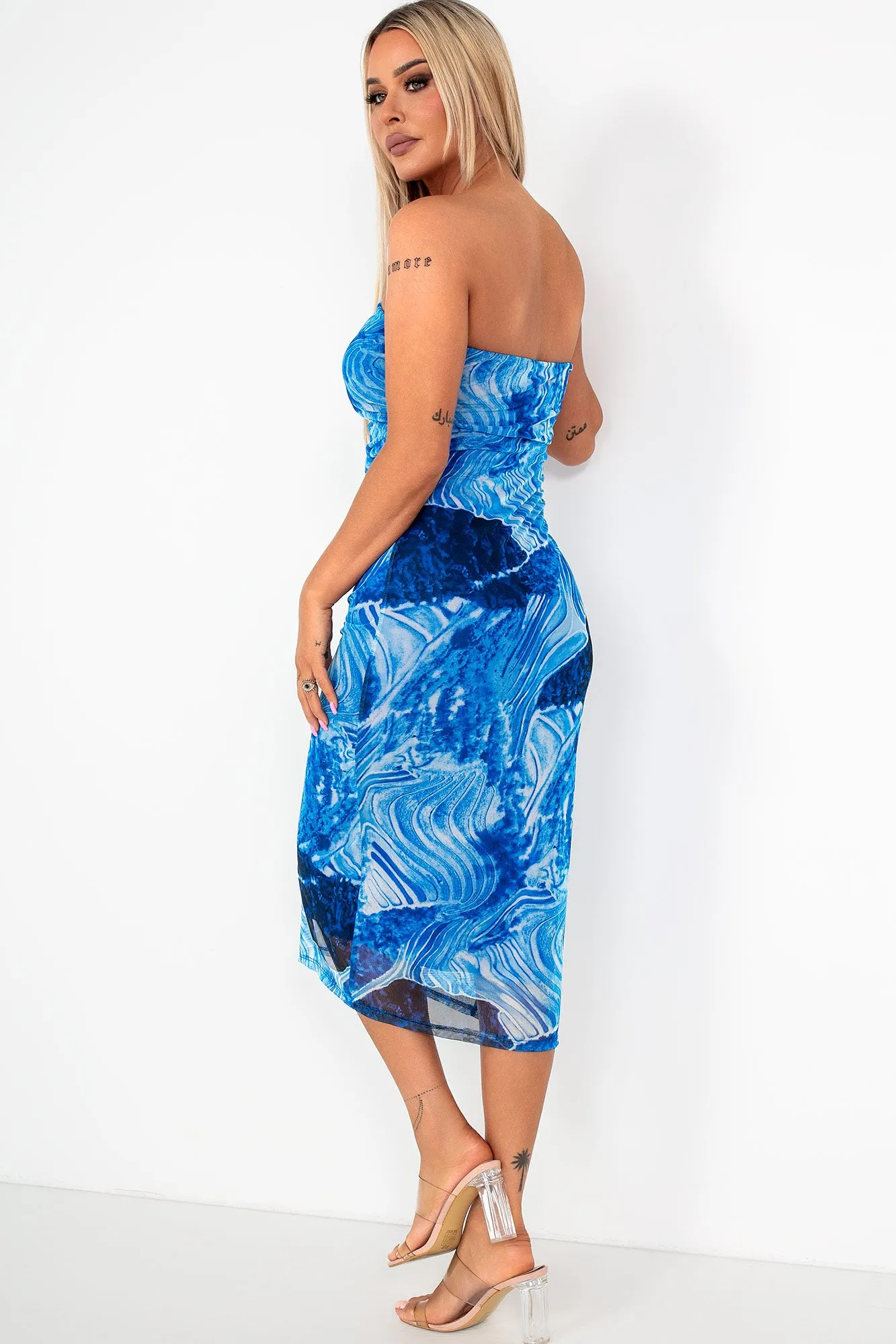 Kelly Blue Mesh Print Bandeau Dress sold by Va Va Voom product image thumbnail 2