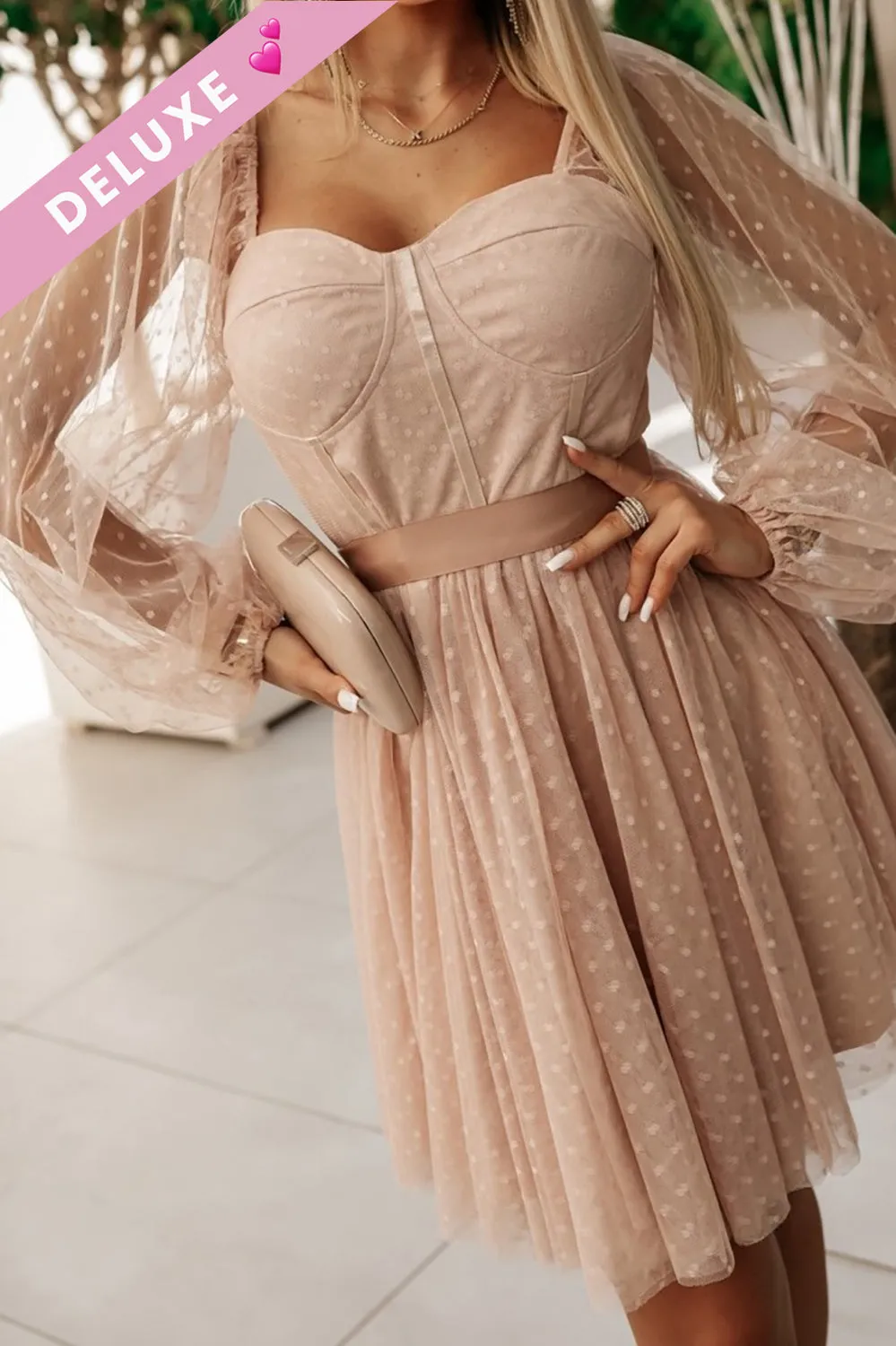 Braelyn Nude Polka Dot Dress sold by Va Va Voom