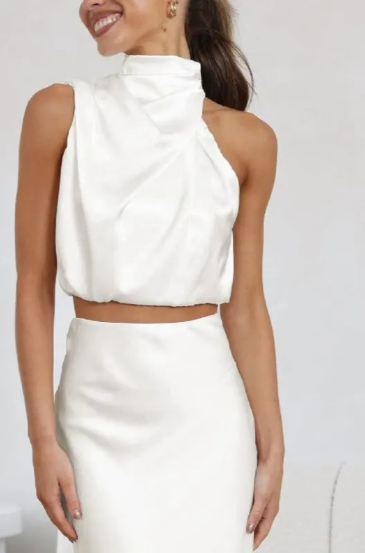 Jasmine White Satin Top sold by Va Va Voom