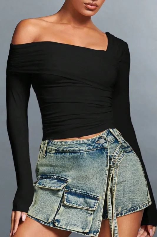 Fiorella Black Asymmetric Top sold by Va Va Voom