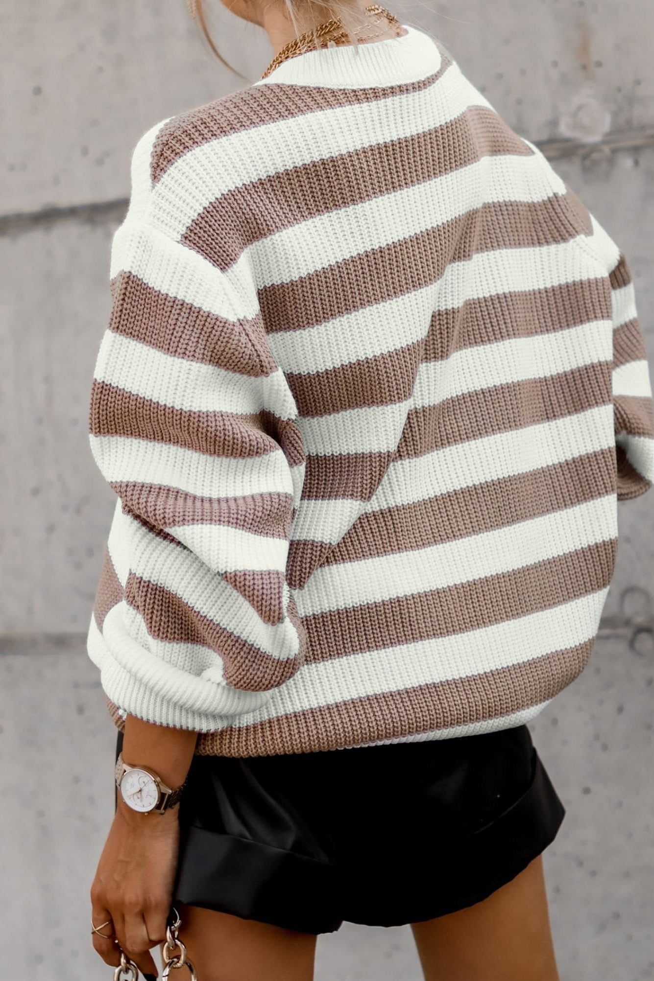 Diana Stone and Cream Striped Knitted Jumper sold by Va Va Voom product image thumbnail 5