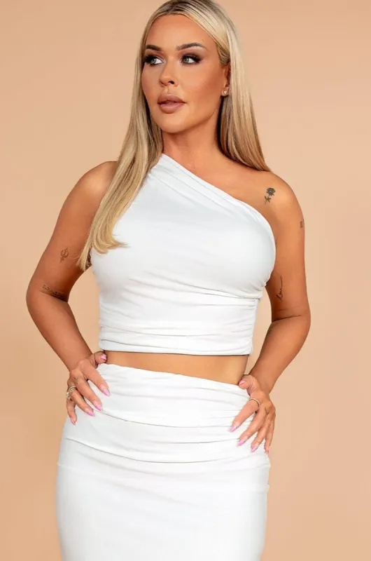 Glenice White One Shoulder Top sold by Va Va Voom