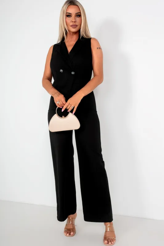 Courtney Black Tailored Waistcoat Jumpsuit sold by Va Va Voom