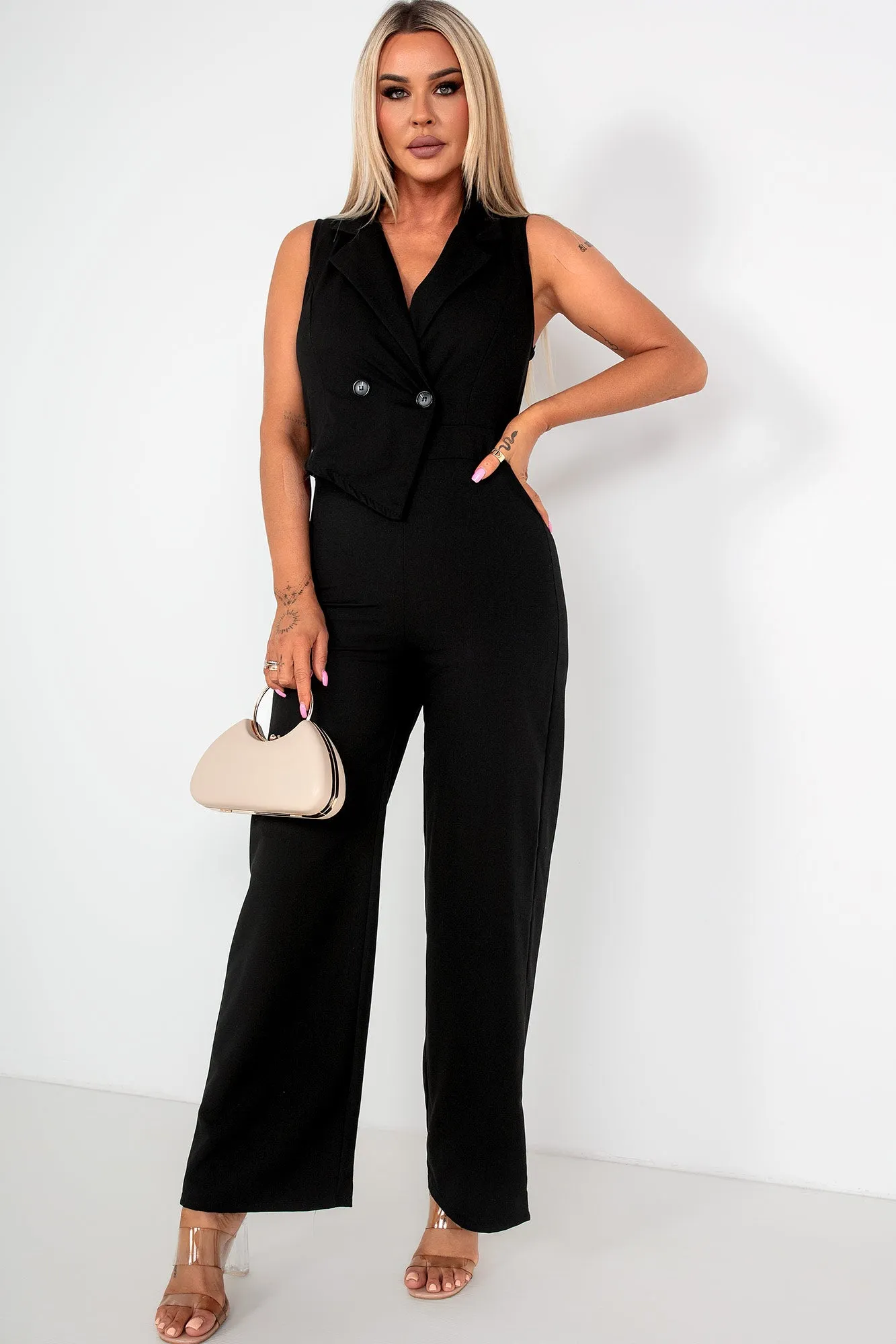 Courtney Black Tailored Waistcoat Jumpsuit sold by Va Va Voom product image thumbnail 3