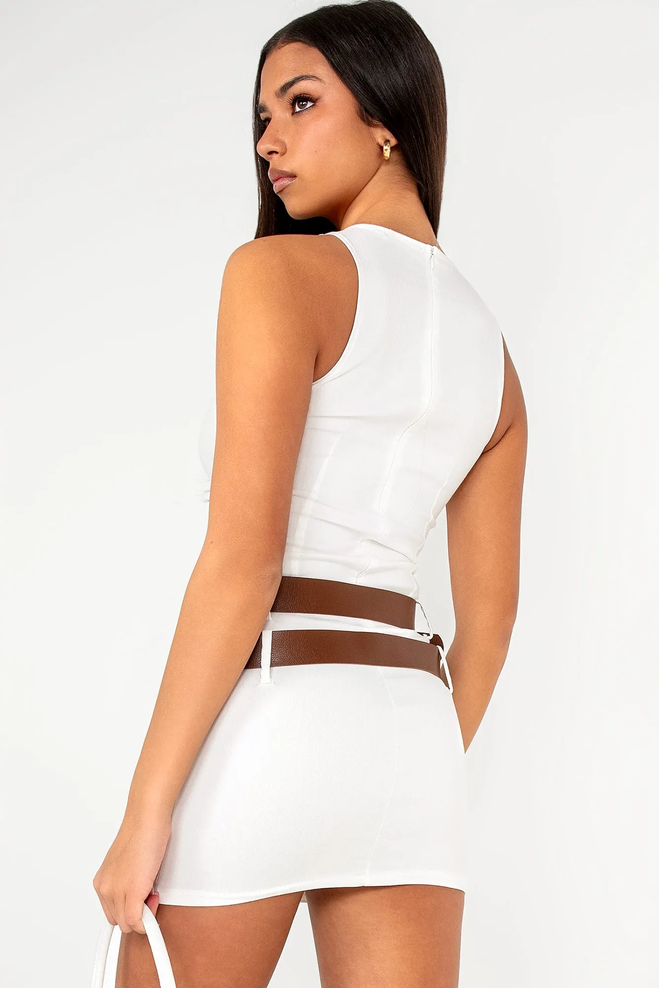 Renley White Double Belted Dress sold by Va Va Voom product image thumbnail 2