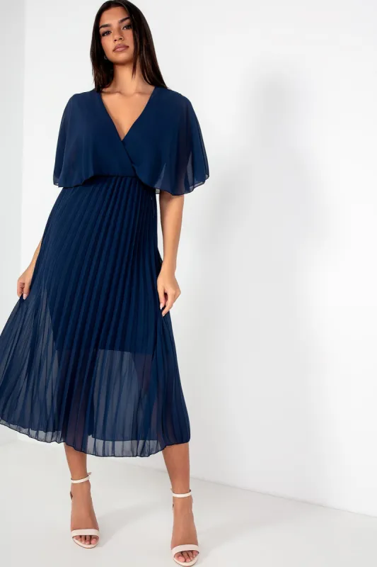 Katalina Navy Chiffon Pleated Dress sold by Va Va Voom