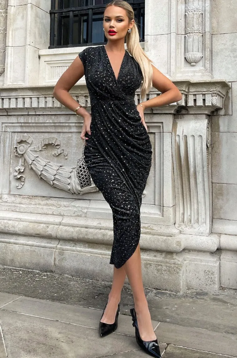 AX Paris Yara Black Sparkle Wrap Dress sold by Va Va Voom product image thumbnail 4