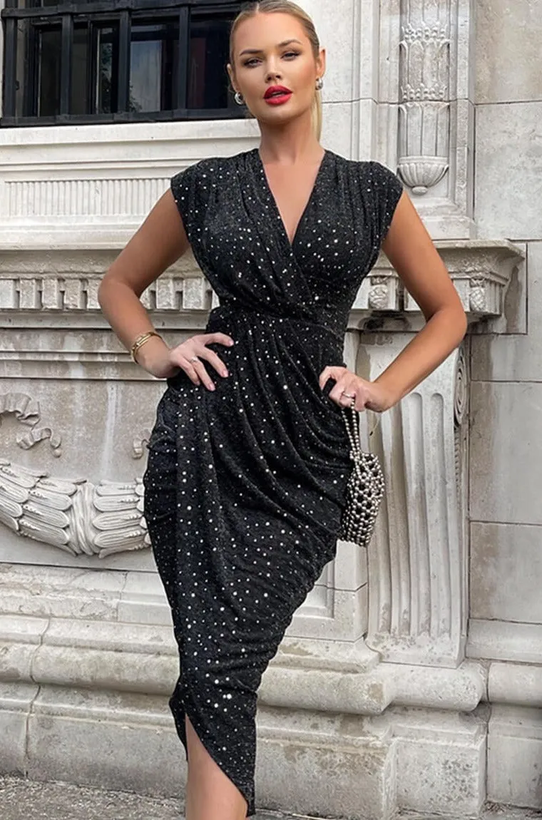 AX Paris Yara Black Sparkle Wrap Dress sold by Va Va Voom product image thumbnail 3