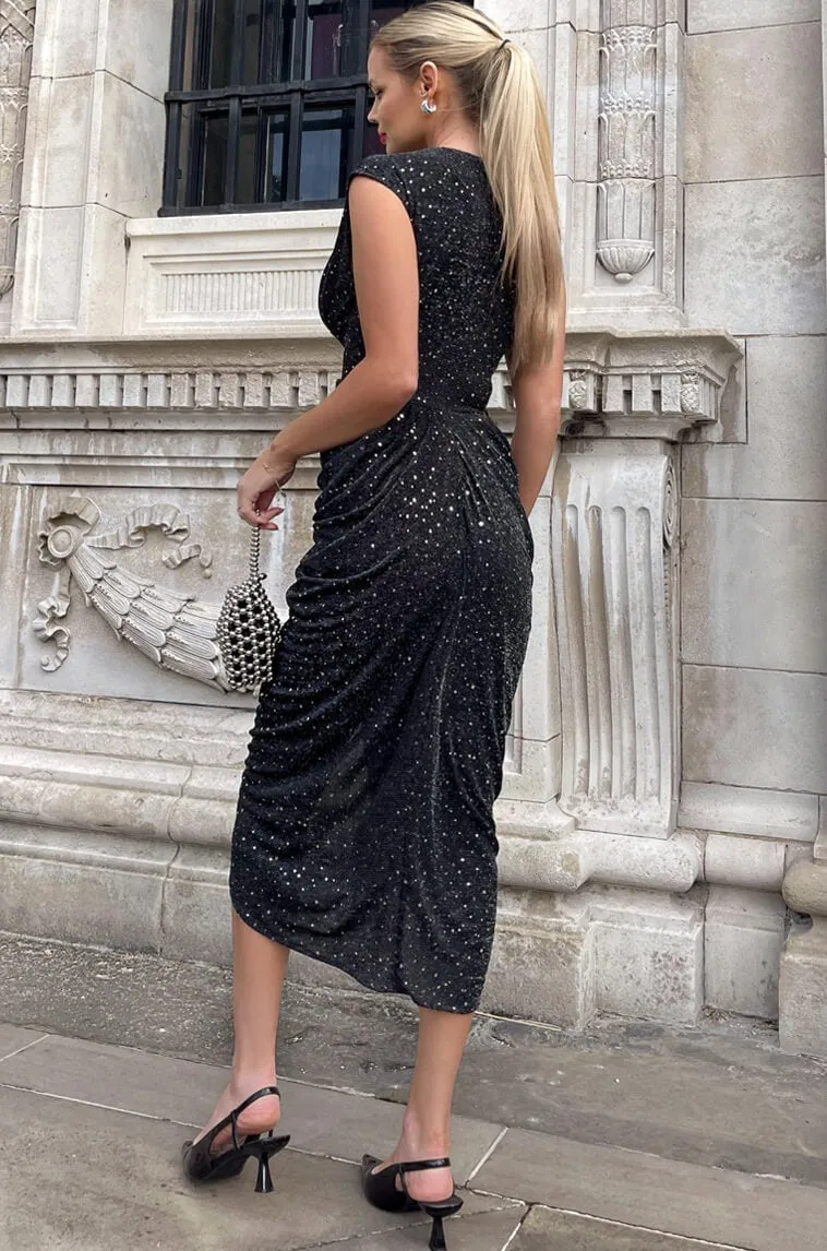 AX Paris Yara Black Sparkle Wrap Dress sold by Va Va Voom product image thumbnail 2
