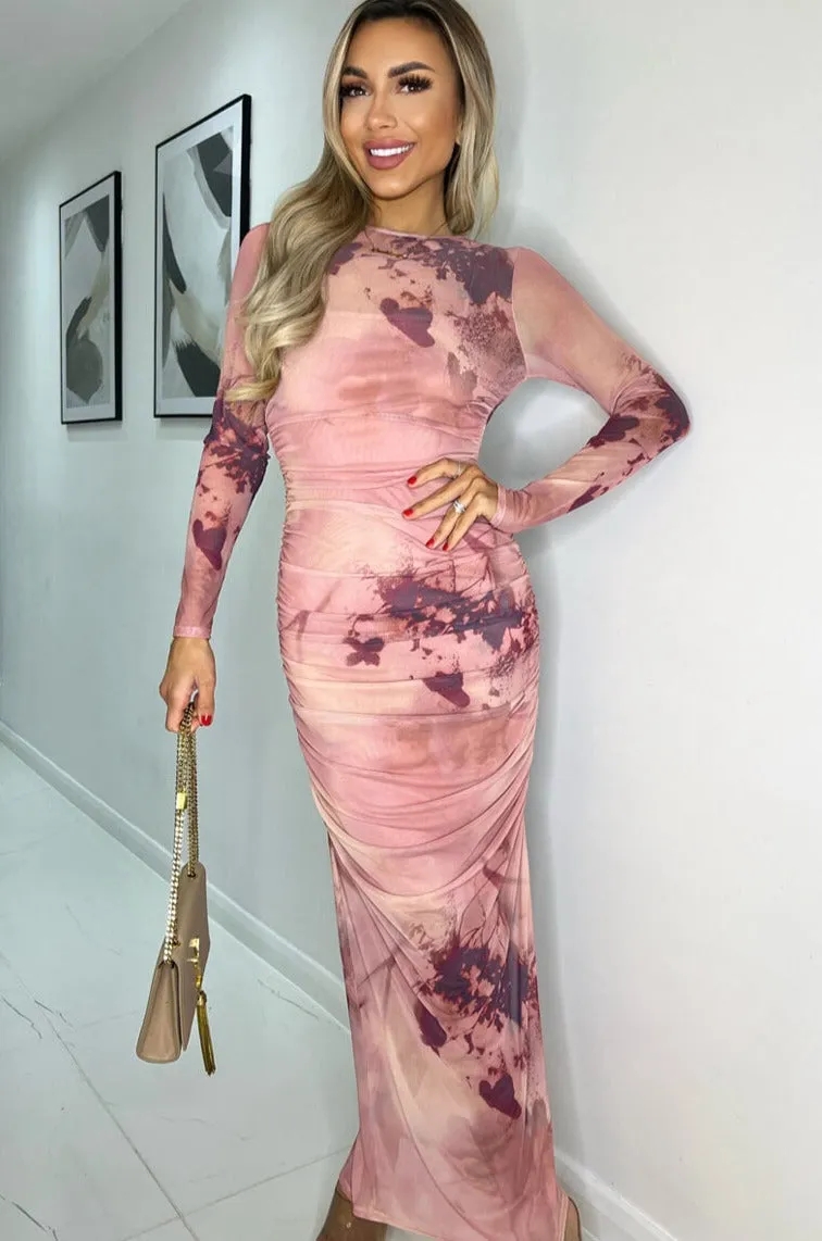 AX Paris Amanda Blush Mesh Print Dress sold by Va Va Voom product image thumbnail 2