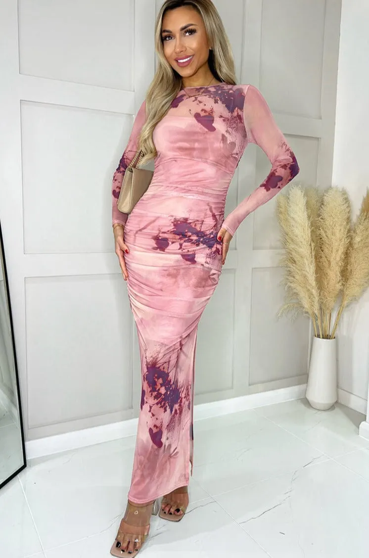 AX Paris Amanda Blush Mesh Print Dress sold by Va Va Voom