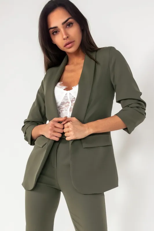Joanna Khaki Ruched Blazer sold by Va Va Voom