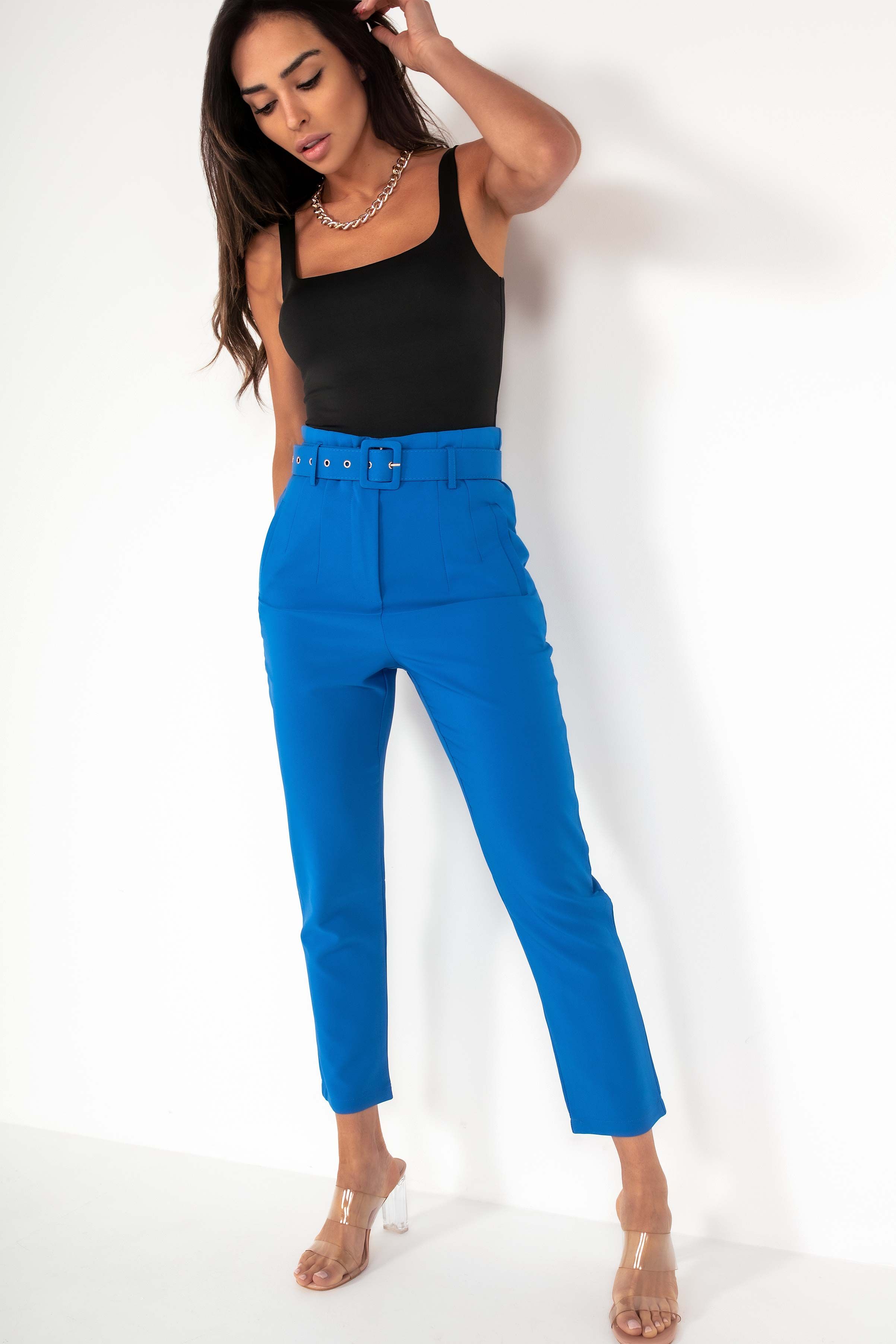 Tamera Royal Blue Belted Cigarette Trousers sold by Va Va Voom product image thumbnail 3