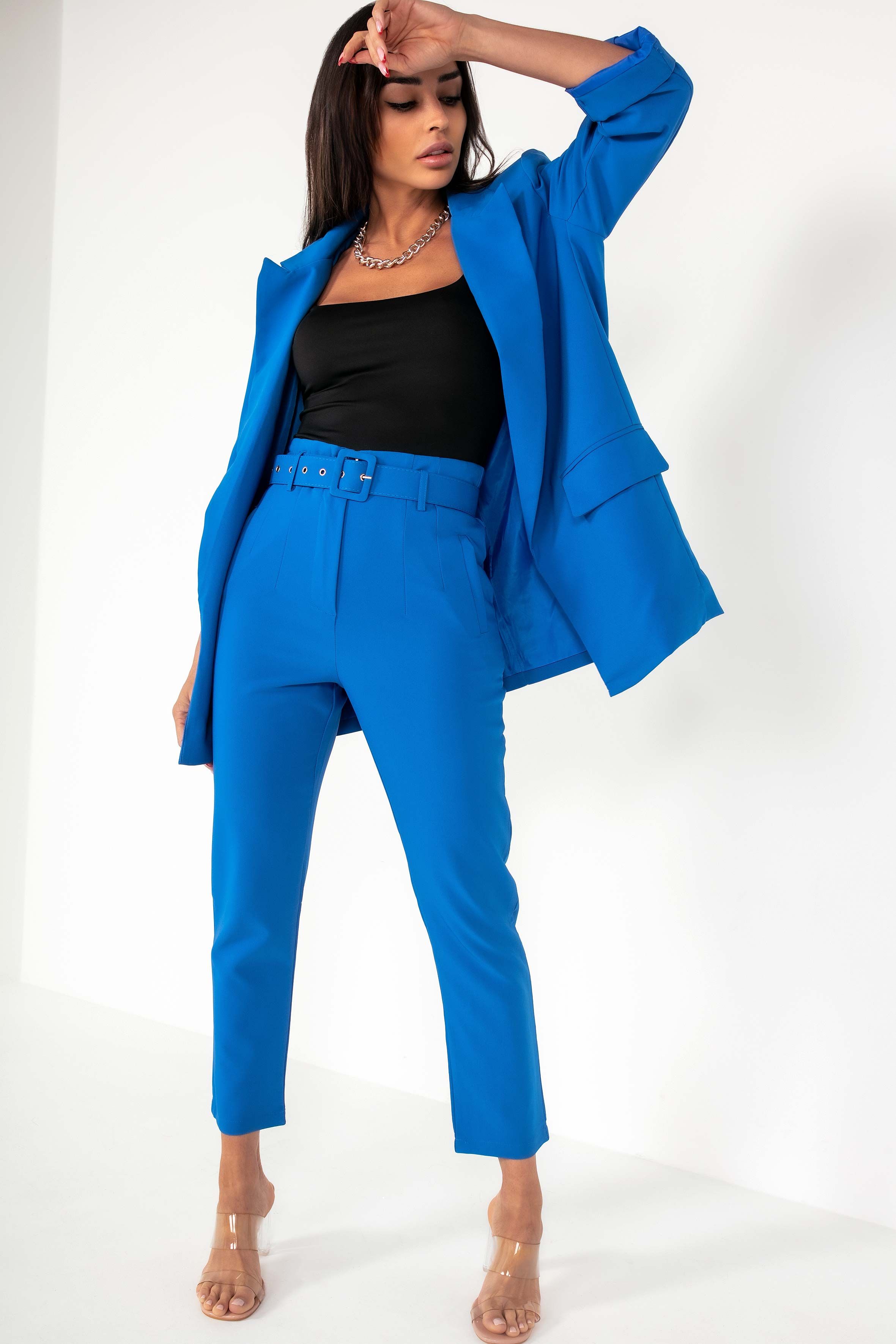 Tamera Royal Blue Belted Cigarette Trousers sold by Va Va Voom product image thumbnail 4