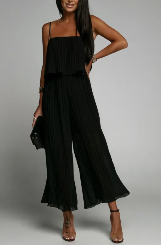 Alyssa Black Pleated Jumpsuit sold by Va Va Voom
