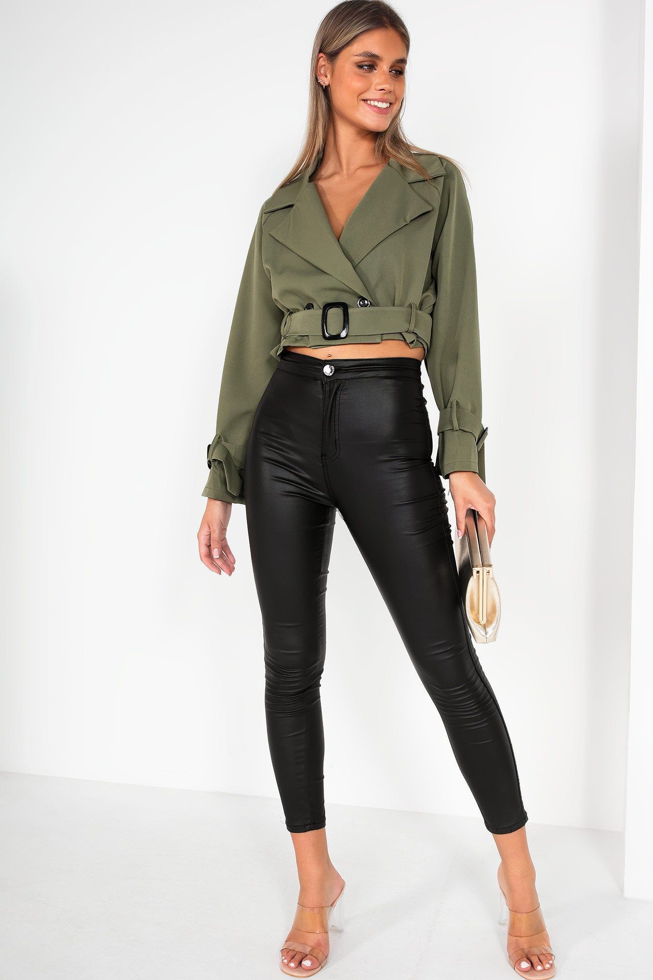 Claudelle Khaki Cropped Jacket sold by Va Va Voom product image thumbnail 3