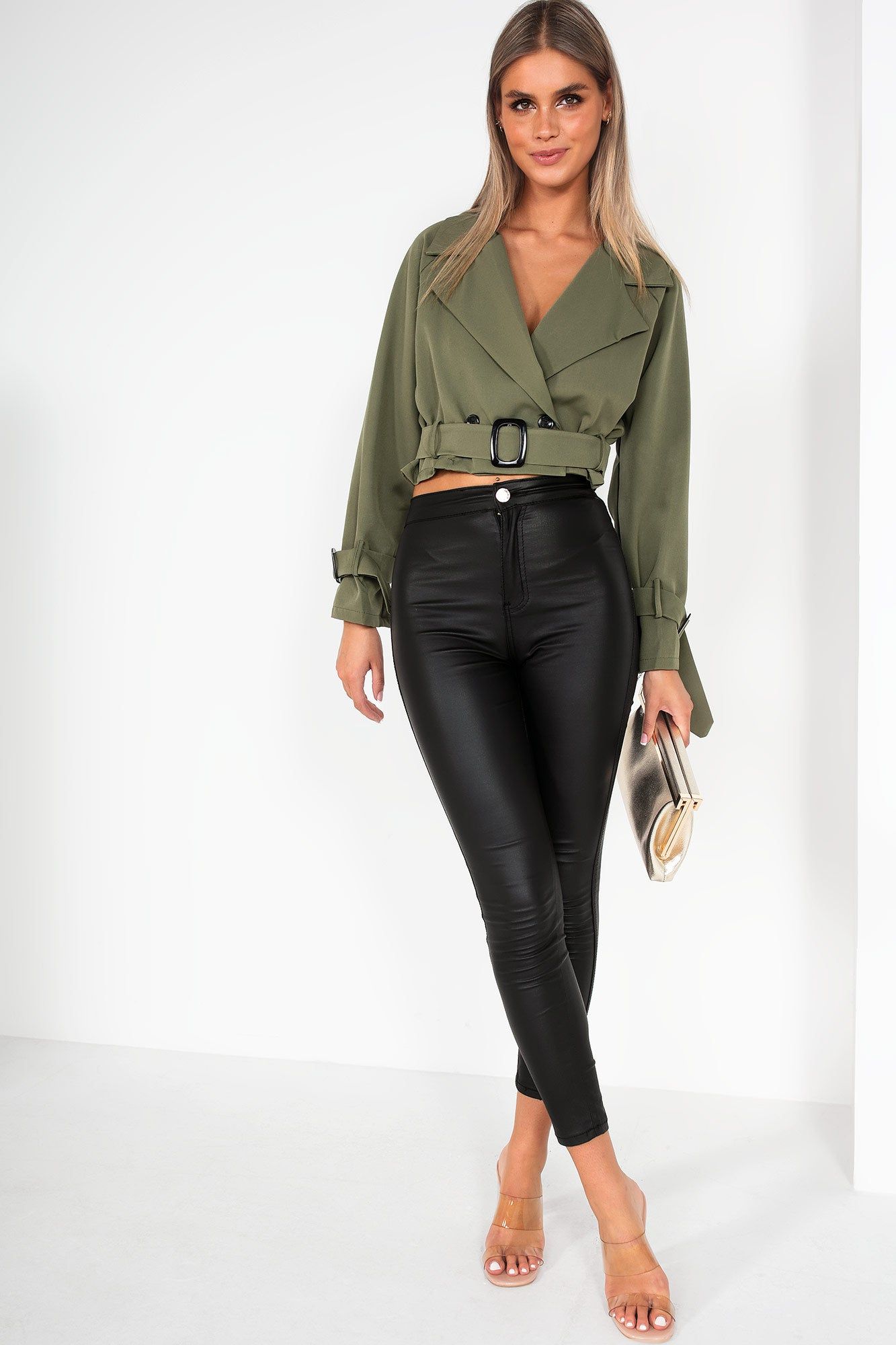 Claudelle Khaki Cropped Jacket sold by Va Va Voom product image thumbnail 4