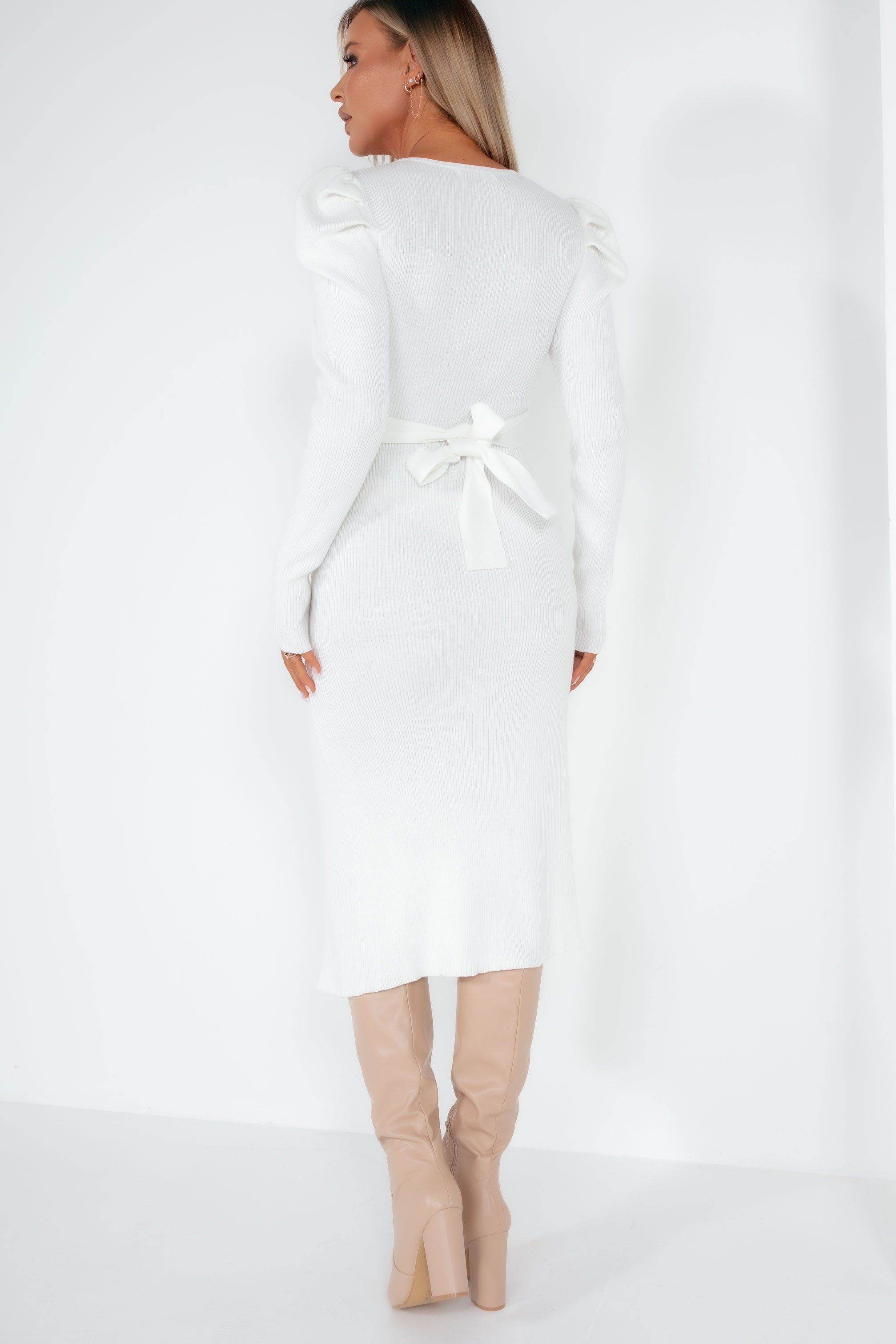 Glamorous Posey White Knit Wrap Over Dress sold by Va Va Voom product image thumbnail 2
