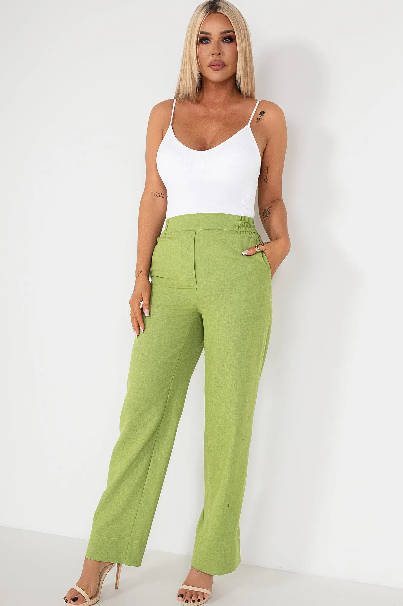 Fern Green Linen Trousers sold by Va Va Voom product image thumbnail 2