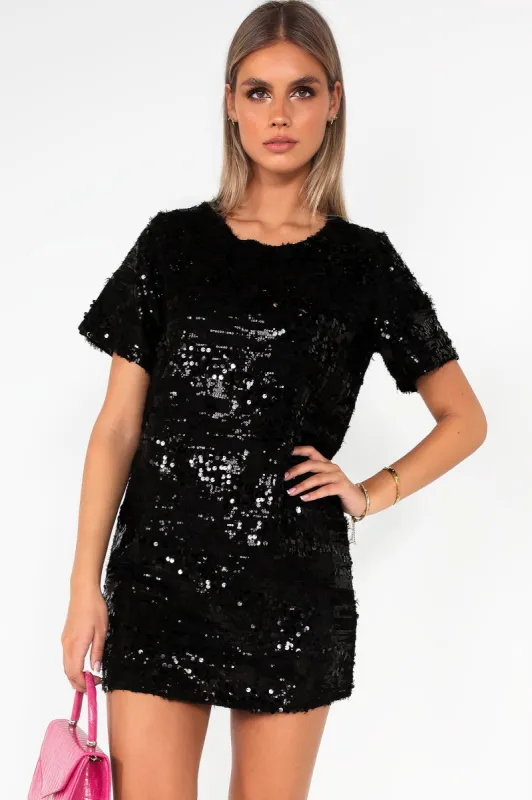 Veda Black Sequin T-Shirt Dress sold by Va Va Voom
