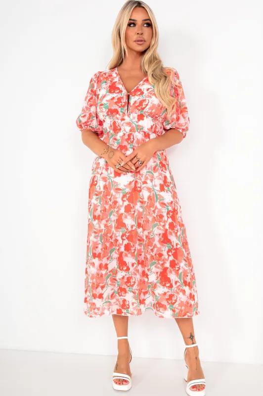 Ashley Red Chiffon Print Dress sold by Va Va Voom