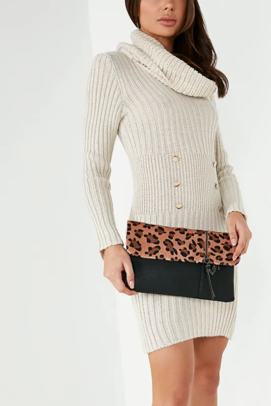 Sam Black Leopard Tassle Clutch sold by Va Va Voom