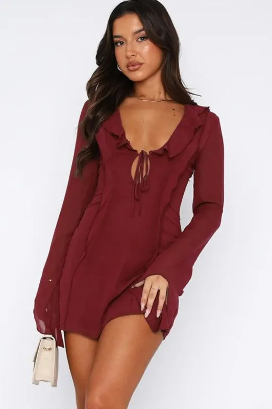 Hadleigh Red Frill Detail Dress sold by Va Va Voom