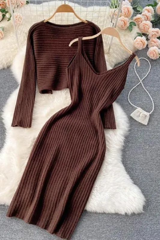 Raquel Chocolate Ribbed Dress Set sold by Va Va Voom