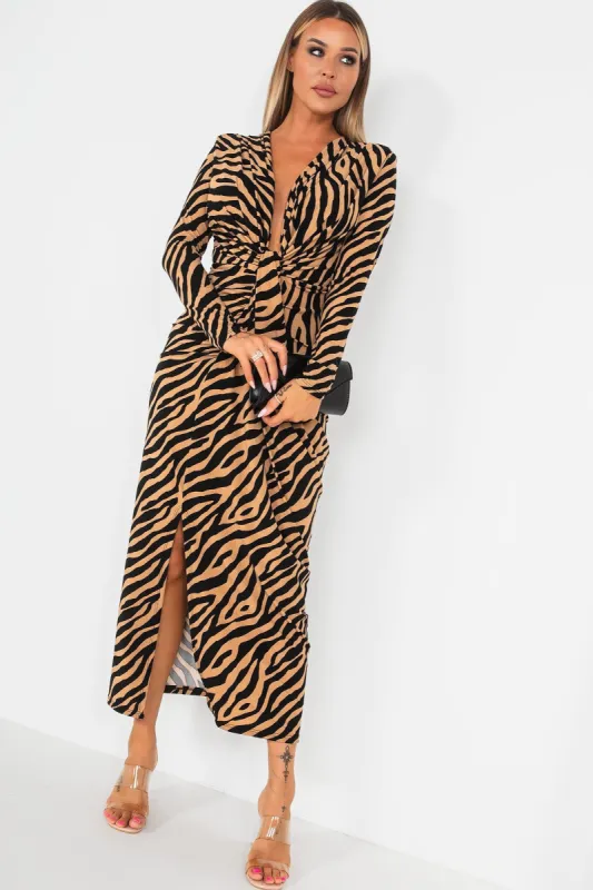 Ida Camel Zebra Print Dress sold by Va Va Voom