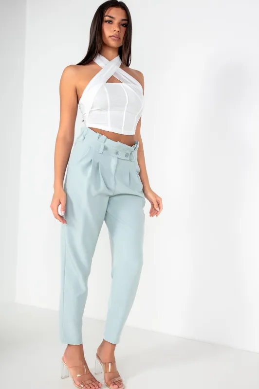 Remy Duck Egg High Waist Trousers sold by Va Va Voom