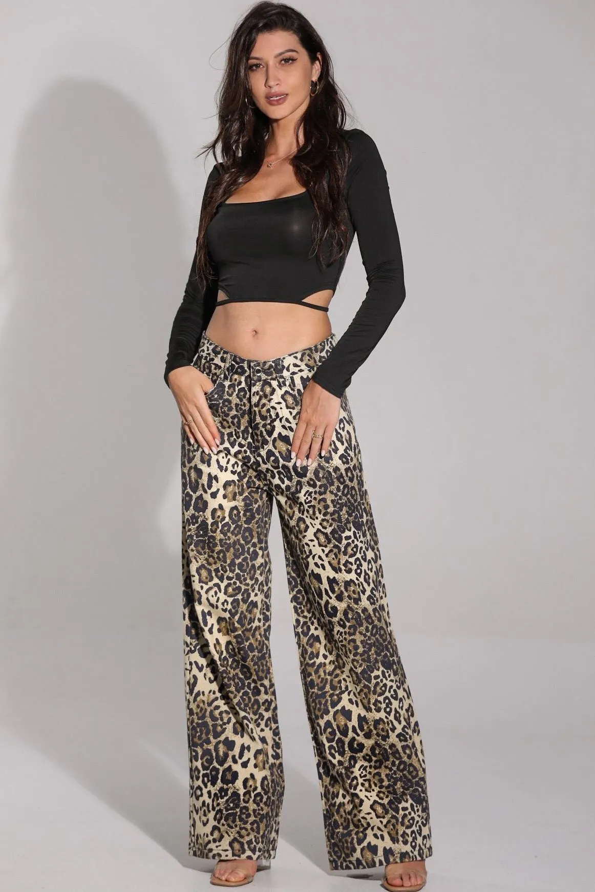 Dorothea Leopard Print Wide Leg Jeans sold by Va Va Voom product image thumbnail 3
