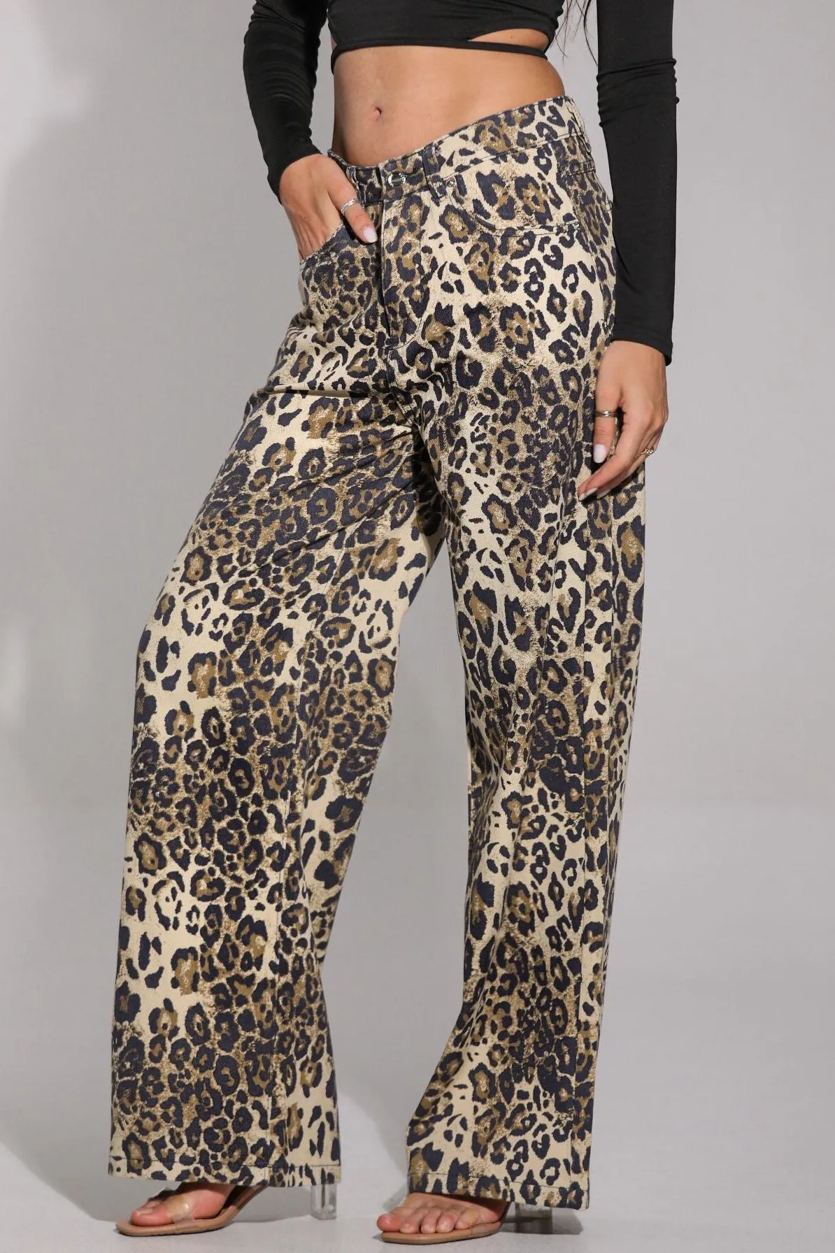 Dorothea Leopard Print Wide Leg Jeans sold by Va Va Voom