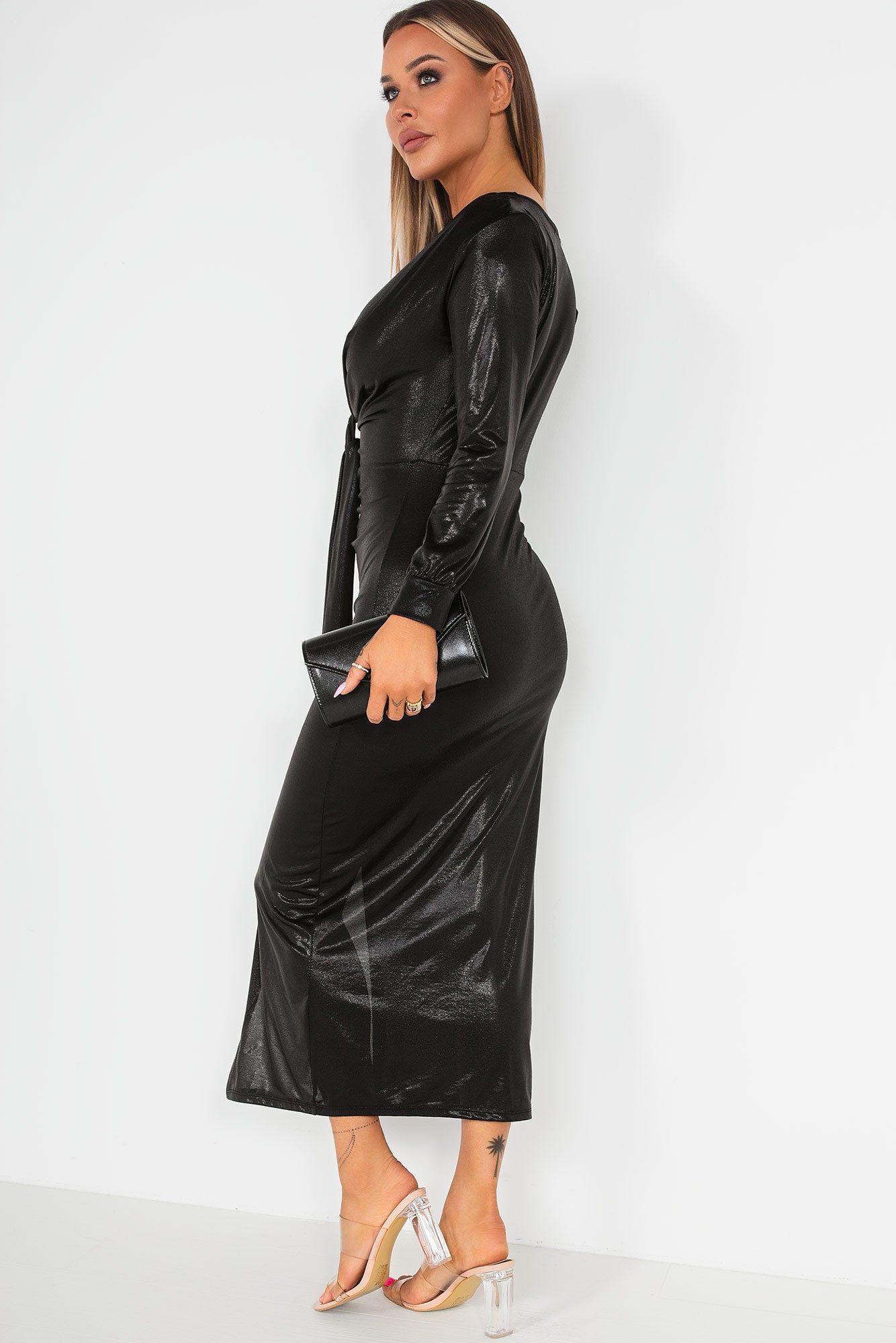 Juliette Black Metallic Tie Front Dress sold by Va Va Voom product image thumbnail 4