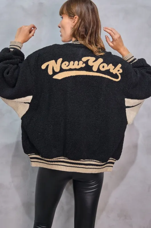 Kora Black 'New York' Borg Bomber Jacket sold by Va Va Voom