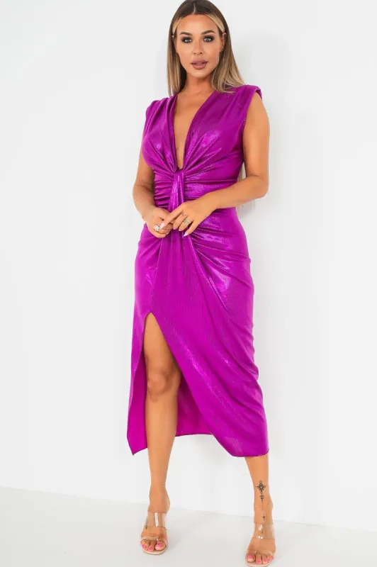 Nevaeh Purple Metallic Knot Front Dress sold by Va Va Voom